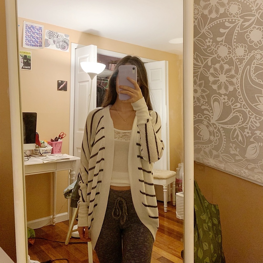 Black and white striped cardigan